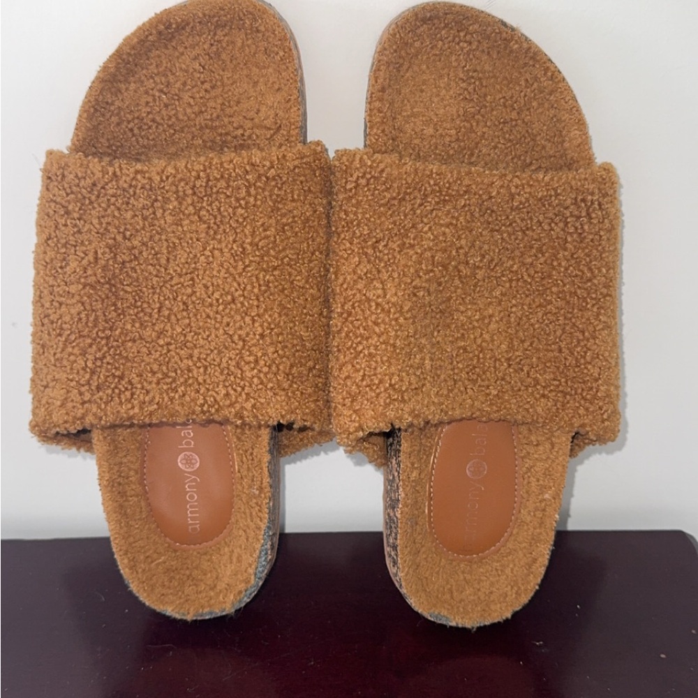 Brown Fuzzy Slides - woman's 8.5